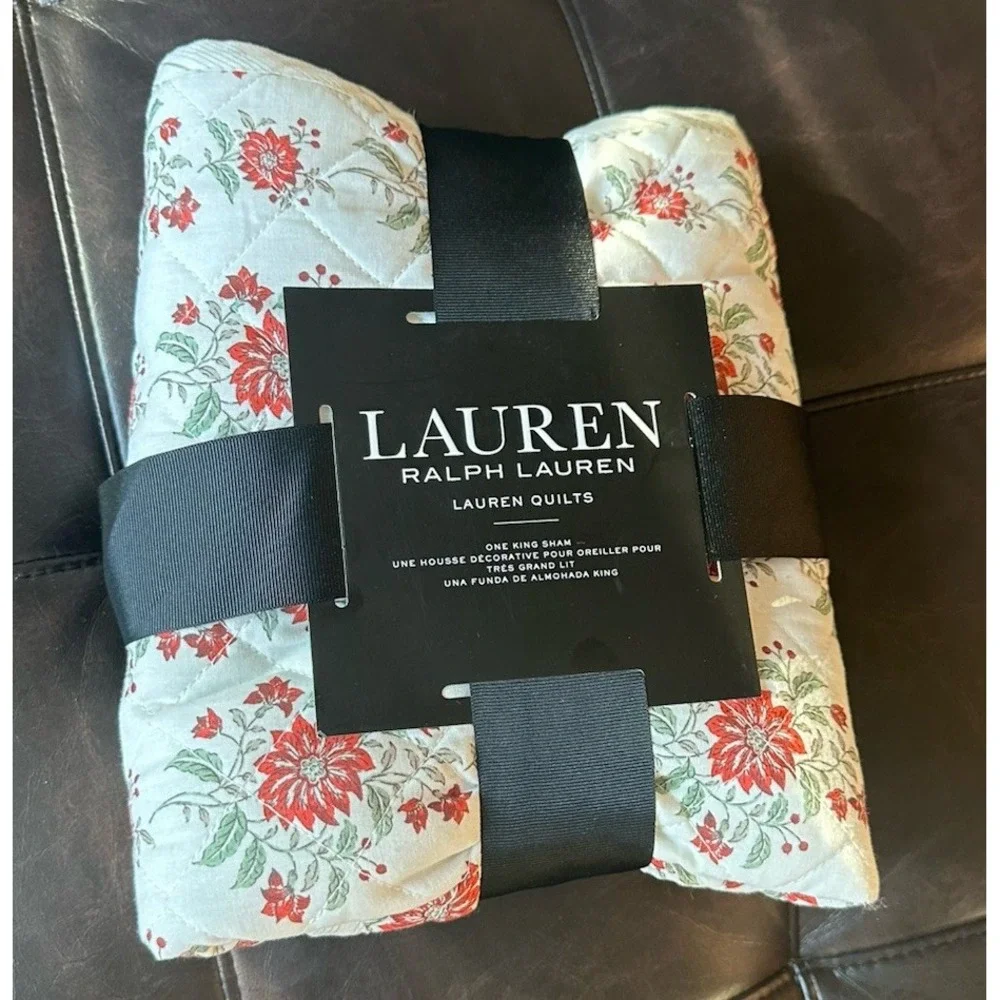 Ralph Lauren Maren Vintage Floral‎ Diamond Stitch King Size Pillow Sham 20 X 36